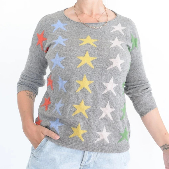 Bartolini Grey with Stars 48% Wool, 7% Cashmere Crewneck Sweater Small - Picture 3 of 13